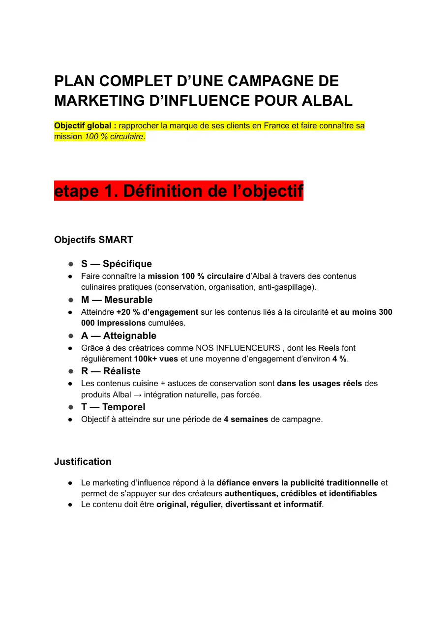 Plan de campagne · page 1